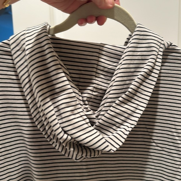 NWT Vince Striped Sueded Jersey Pullover Hoodie, Stone Beach/coastal Blue, L - Picture 4 of 5